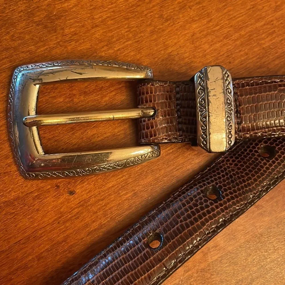 Brighton Brown Snakeskin Leather Belt with Silver Buckle & Metal Links